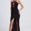 Margot Hardware Detail Cut-Out Halterneck Maxi Dress in Black