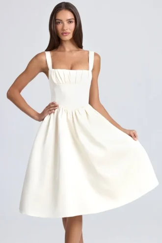 Marguerite Draped Corset Midaxi Dress in Ivory
