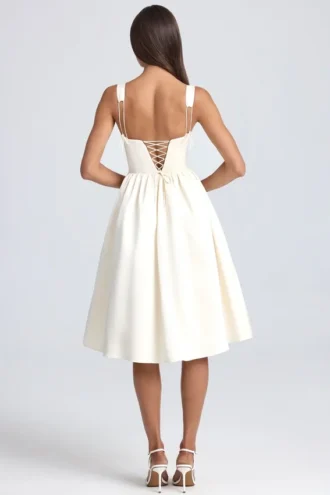 Marguerite Draped Corset Midaxi Dress in Ivory