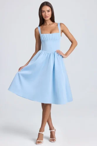 Marguerite Draped Corset Midaxi Dress in Powder Blue
