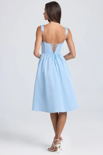 Marguerite Draped Corset Midaxi Dress in Powder Blue