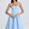 Marguerite Draped Corset Midaxi Dress in Powder Blue
