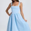 Marguerite Draped Corset Midaxi Dress in Powder Blue