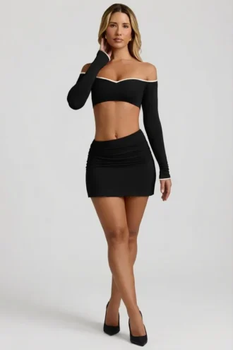 Mari Modal Asymmetric-Waist Mini Skirt in Black