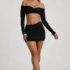 Mari Modal Asymmetric-Waist Mini Skirt in Black
