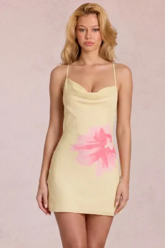 Marielle Chiffon Mini Dress in Yellow Floral Print