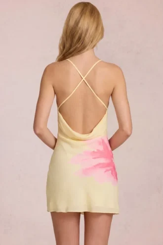 Marielle Chiffon Mini Dress in Yellow Floral Print