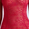 Marietta Sheer Lace Fishtail Gown in Cherry Red