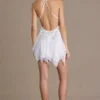 Mariette Chiffon Plunge-Neck Open-Back Mini Dress in White