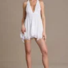 Mariette Chiffon Plunge-Neck Open-Back Mini Dress in White