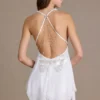 Mariette Chiffon Plunge-Neck Open-Back Mini Dress in White