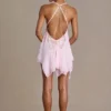 Mariette Premium Chiffon Plunge-Neck Open-Back Mini Dress in Baby Pink