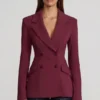 Marika Structured Double-Breasted Blazer in Burgundy