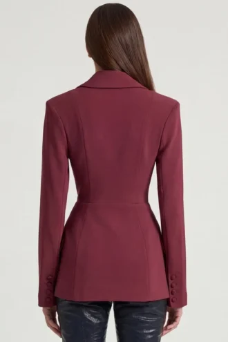 Marika Structured Double-Breasted Blazer in Burgundy