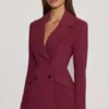 Marika Structured Double-Breasted Blazer in Burgundy