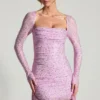 Marilla Embellished Draped Cowl-Neck Mini Dress in Peony Pink