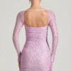 Marilla Embellished Draped Cowl-Neck Mini Dress in Peony Pink