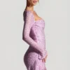 Marilla Embellished Draped Cowl-Neck Mini Dress in Peony Pink