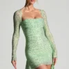 Marilla Embellished Draped Cowl-Neck Mini Dress in Pistachio