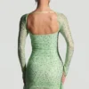 Marilla Embellished Draped Cowl-Neck Mini Dress in Pistachio