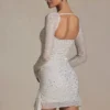 Marilla Embellished Draped Cowl-Neck Mini Dress in White