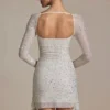 Marilla Embellished Draped Cowl-Neck Mini Dress in White
