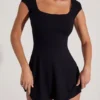Marina Open Back A-Line Mini Dress in Black