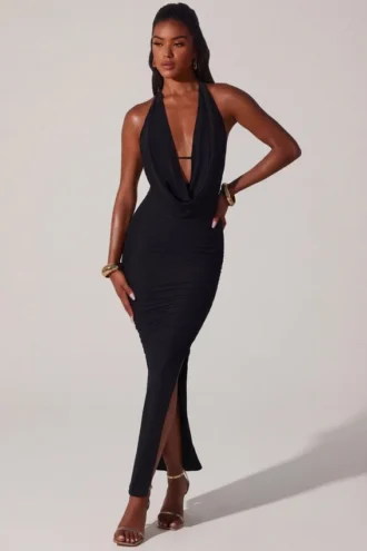 mariposa plunge cowl neck floor length dress in black 1 330x495 - Mariposa Plunge Cowl Neck Floor Length Dress in Black