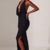Mariposa Plunge Cowl Neck Floor Length Dress in Black