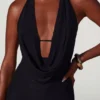 Mariposa Plunge Cowl Neck Floor Length Dress in Black