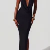 Mariposa Plunge Cowl Neck Floor Length Dress in Black