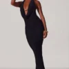 Mariposa Plunge Cowl Neck Floor Length Dress in Black