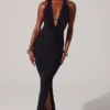 Mariposa Plunge Cowl Neck Floor Length Dress in Black
