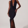 Mariposa Plunge Cowl Neck Floor Length Dress in Black