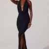 Mariposa Plunge Cowl Neck Floor Length Dress in Black