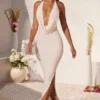 Mariposa Plunge Cowl Neck Floor Length Dress in Ivory