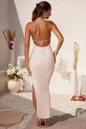 Mariposa Plunge Cowl Neck Floor Length Dress in Ivory