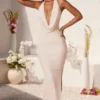 Mariposa Plunge Cowl Neck Floor Length Dress in Ivory