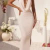 Mariposa Plunge Cowl Neck Floor Length Dress in Ivory