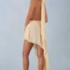 Mariselle Halterneck Asymmetric Maxi Dress in Butter Yellow