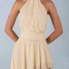 Mariselle Halterneck Asymmetric Maxi Dress in Butter Yellow