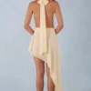 Mariselle Halterneck Asymmetric Maxi Dress in Butter Yellow