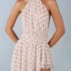 Mariselle Halterneck Asymmetric Maxi Dress in Ivory Polka Dot Print