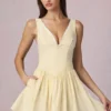 Marissa Bow-Detail A-Line Mini Dress in Lemon Yellow Stripe