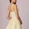 Marissa Bow-Detail A-Line Mini Dress in Lemon Yellow Stripe