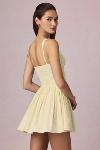Marissa Bow-Detail A-Line Mini Dress in Lemon Yellow Stripe