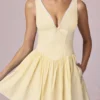Marissa Bow-Detail A-Line Mini Dress in Lemon Yellow Stripe