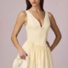 Marissa Bow-Detail A-Line Mini Dress in Lemon Yellow Stripe