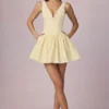 Marissa Bow-Detail A-Line Mini Dress in Lemon Yellow Stripe