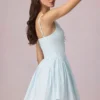 Marissa Bow-Detail A-Line Mini Dress in Powder Blue Stripe